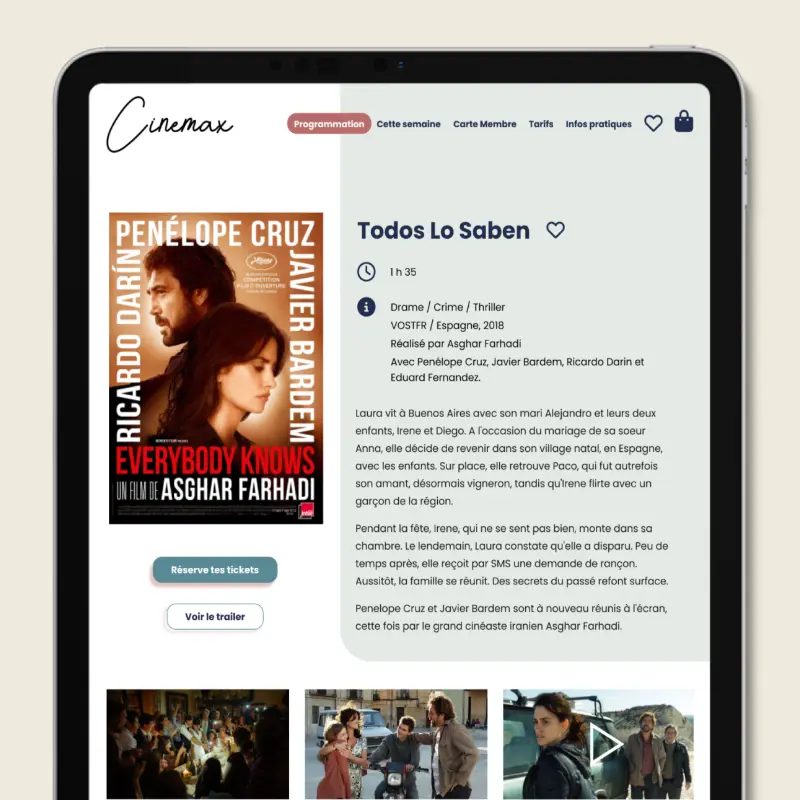 focus on one main screen of the cinemax project, which is the specific movie page