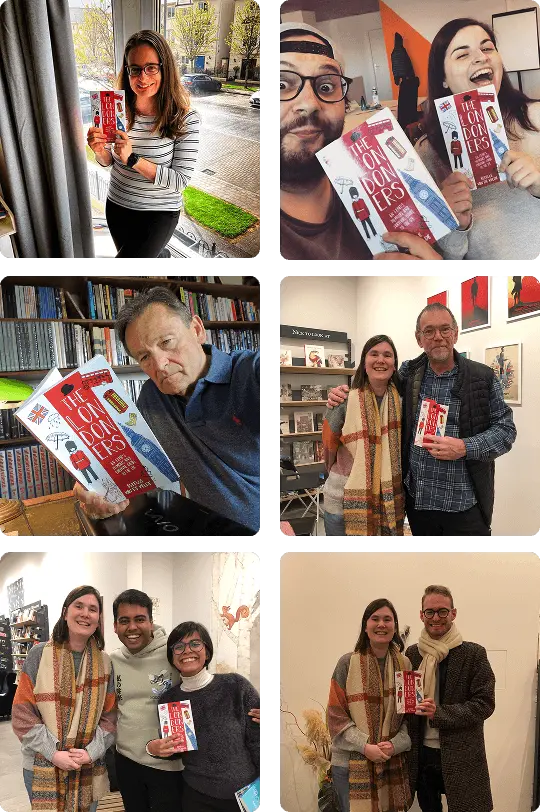 a selection of readers with the book The Londoners in their hands